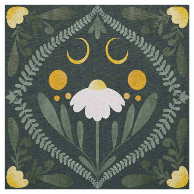 Moonflower Grid | Dunkles Waldgrün Stoff (Muster)