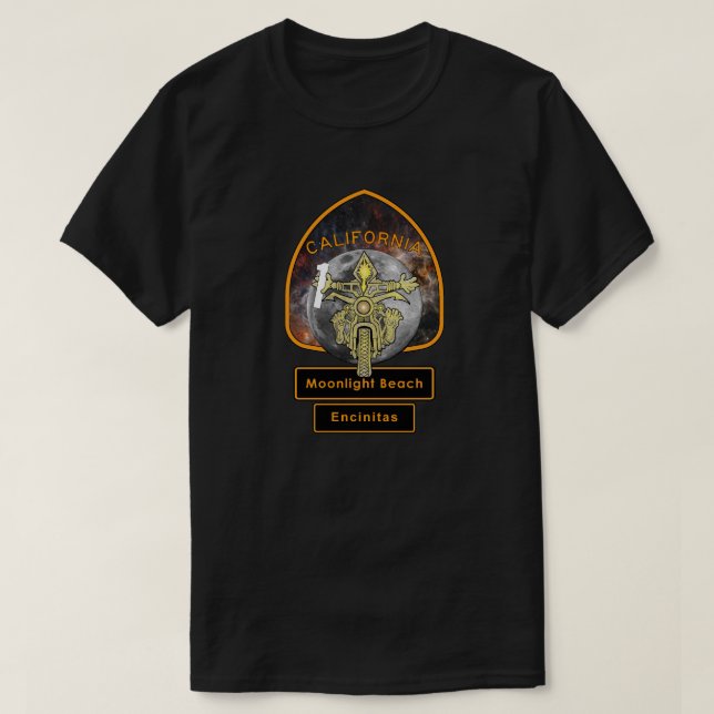 Moonlight Beach Pacific Coast Autobahn Motorradfah T-Shirt (Design vorne)