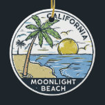 Moonlight Beach San Diego Kalifornien Vintag Keramik Ornament<br><div class="desc">Handgezeichnete Illustration mit Palmen und Wellen im Hintergrund. Ideal für jeden,  der Lieben hat,  den Moonlight Beach zu besuchen.</div>
