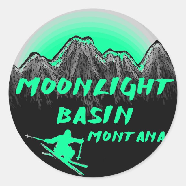 Moonlight Becken Montana Skier Runder Aufkleber (Vorderseite)