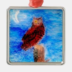 Moonlight Bird Brown Owl Silbernes Ornament