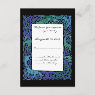 Moonlight Blue Celtic Animals Design Wedding RSVP Karte