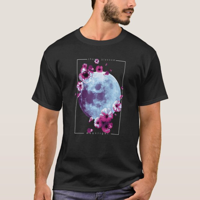 Moonlight Cherry Blossom Ästhetik Vaporwave Glitc T-Shirt (Vorderseite)
