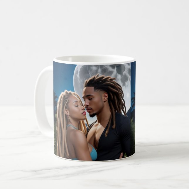 Moonlight Couple Love Mug – Romantic Digital Art  Kaffeetasse (Vorderseite Links)
