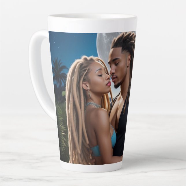 Moonlight Couple Love Mug – Romantic Digital Art  Milchtasse (Linke Ecke)