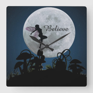 Moonlight dance believe fairy clock quadratische wanduhr