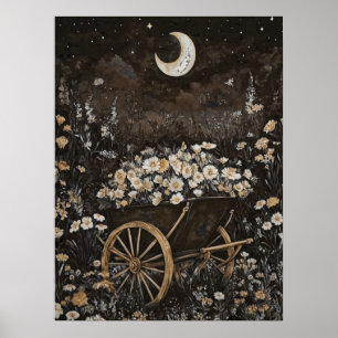 Moonlight Dark Floral Garden Mitternachtswald Poster