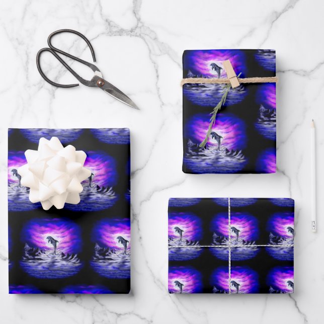 Moonlight Dolphin Geschenkpapier Set (Vorderseite)