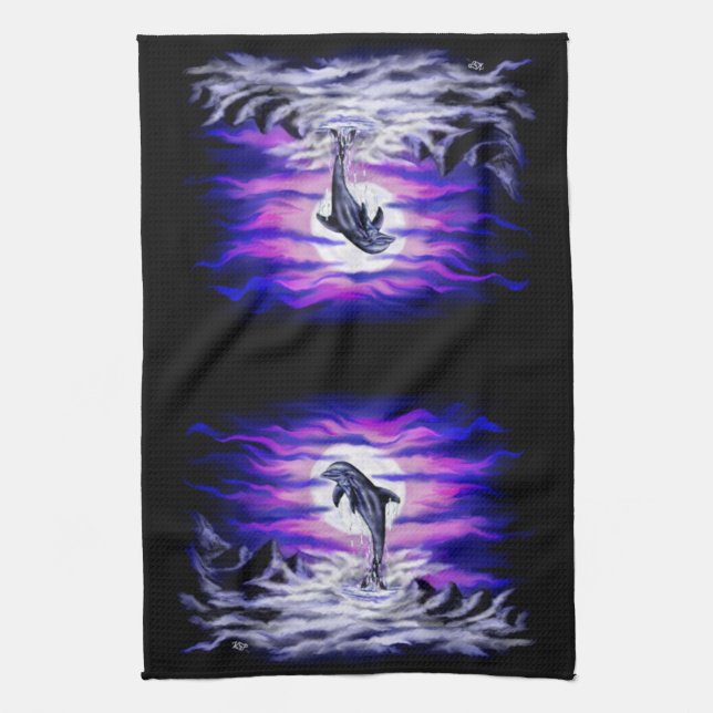 Moonlight Dolphin Geschirrtuch (Vertikal)