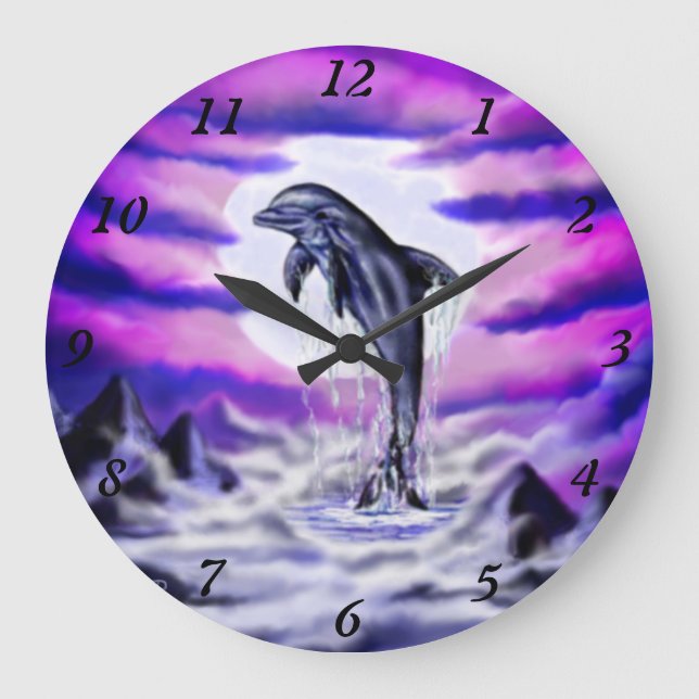 Moonlight Dolphin Große Wanduhr (Vorderseite)