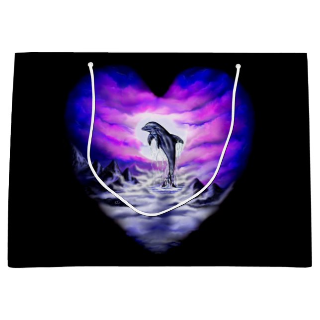 Moonlight Dolphin Herz Große Geschenktüte (Vorderseite)