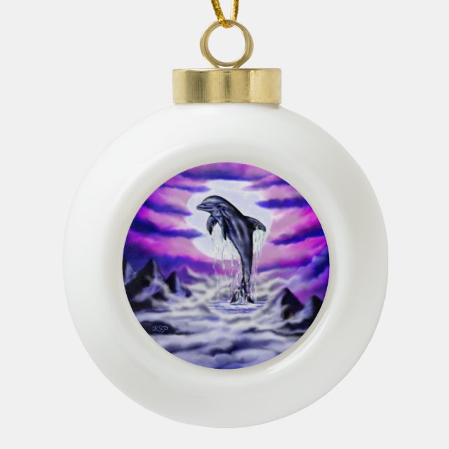 Moonlight Dolphin Keramik Kugel-Ornament (Vorderseite)