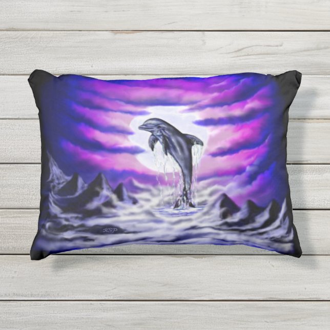 Moonlight Dolphin Kissen Für Draußen (Vorderseite)