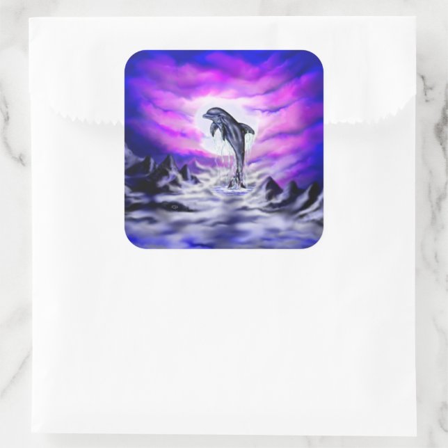 Moonlight Dolphin Quadratischer Aufkleber (Tasche)