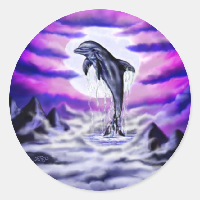 Moonlight Dolphin Runder Aufkleber (Vorderseite)