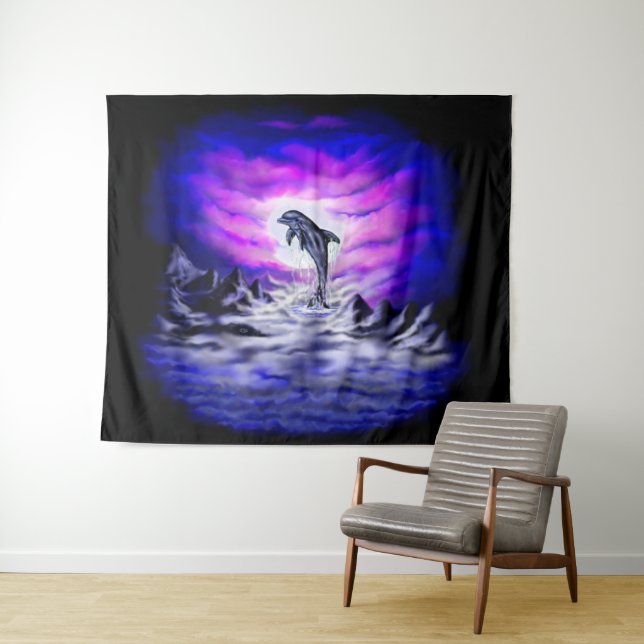 Moonlight Dolphin Wandteppich (Beispiel (Horizontal))