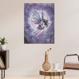 Moonlight Flight Faiy and Moon Fantasy Art Poster