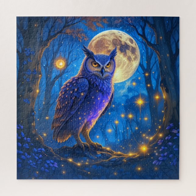 Moonlight Forest Spirits - Verzaubertes Owl Puzzle (Vertikal)