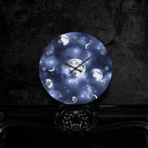 Moonlight Glow Moon Phasen in Sky Clouds Runde Wanduhr