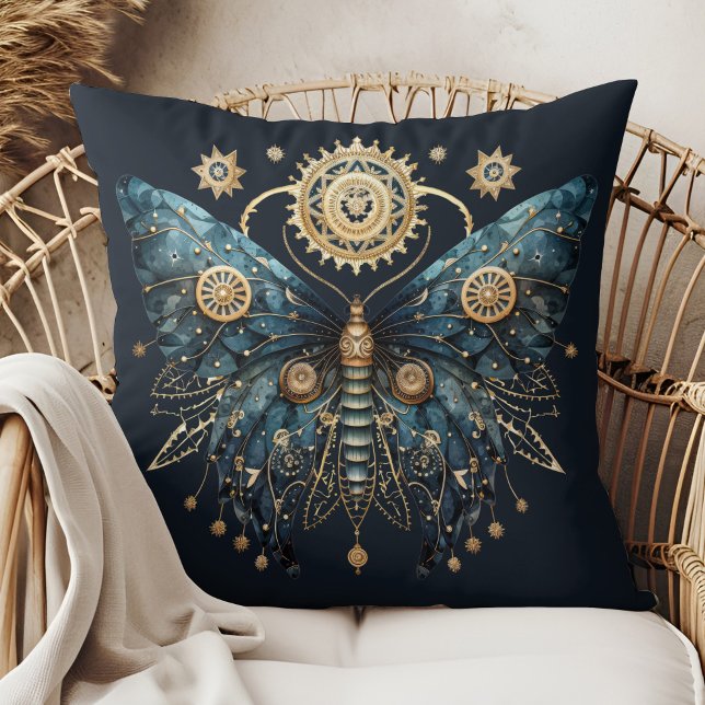 Moonlight Guardian – Celestial Witchmas Pillow Kissen (Moonlight Guardian – Celestial Witchmas Pillow in a boho rattan armchair.)