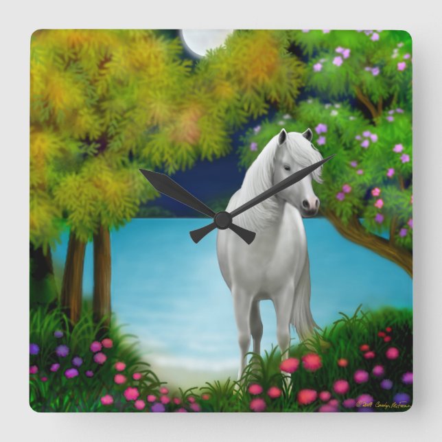 Moonlight Horse Wall Clock Quadratische Wanduhr (Vorderseite)