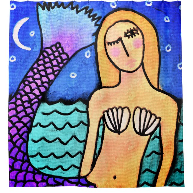 Moonlight Mermaid Abstrakt Art Art Duschvorhang (Vorderseite)