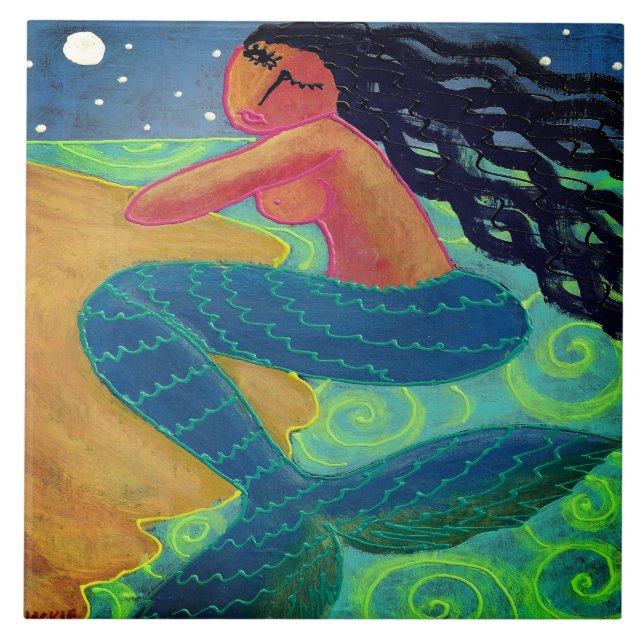 Moonlight Mermaid Abstrakt Art Art Fliese (Vorderseite)