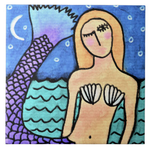 Moonlight Mermaid Abstrakte digitale Malerei Fliese