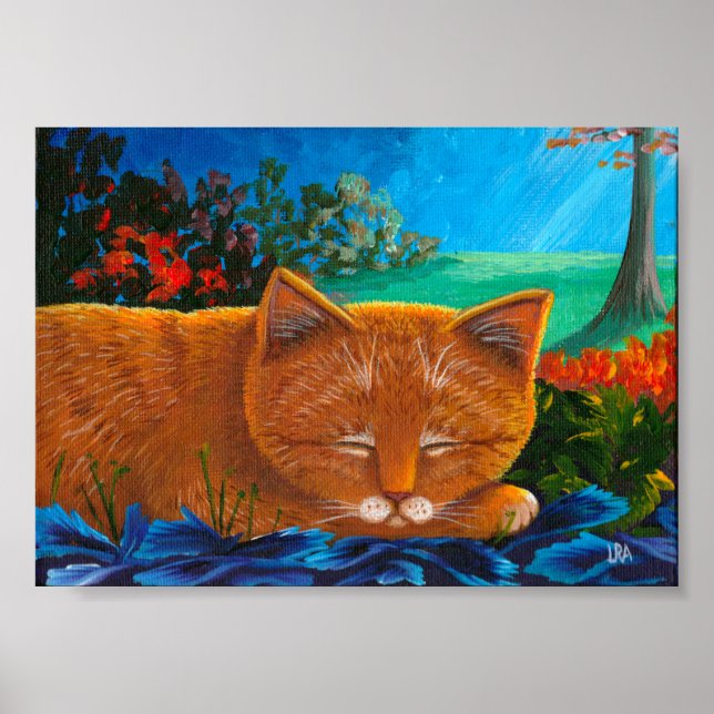 Moonlight Orange Tabby Cat Art Poster (Vorne)