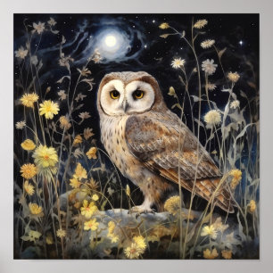 Moonlight Owl Art Print Poster