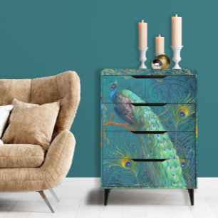 Moonlight Peacock n Feathers Gold Aquamarine Decou Seidenpapier