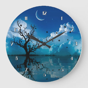 Moonlight Reflections Scenic Night Sky Wall Clock Große Wanduhr