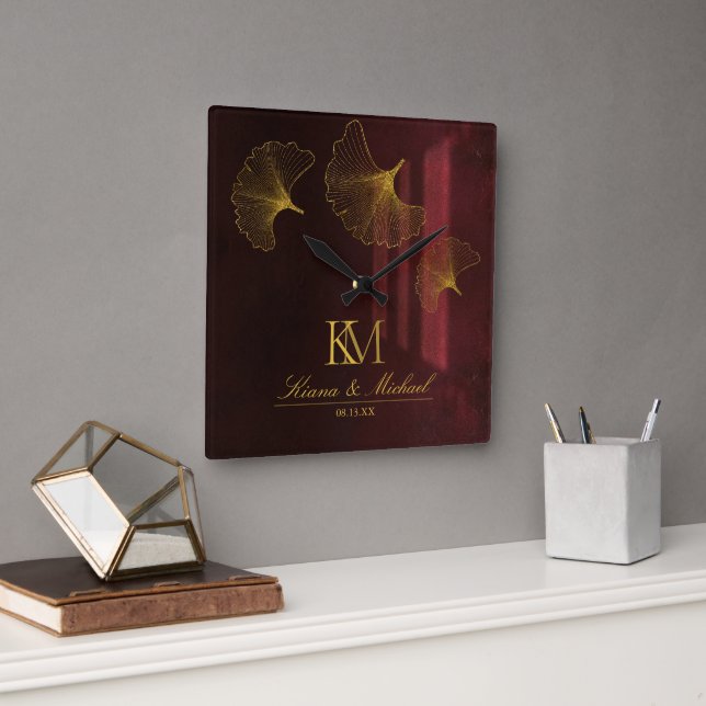 Moonlight Romance Burgundy ID881 Quadratische Wanduhr (Büro)