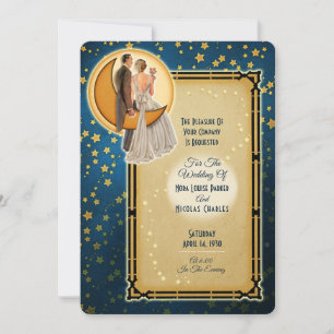 Moonlight Romance Wedding Einladung - Brünett