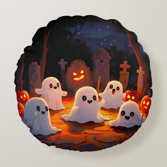 Moonlight Spooky Ghost Tales Rundes Kissen (Vorderseite)