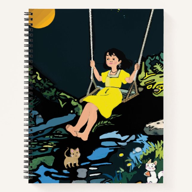 Moonlight Swing Dream Notebook - Whimsical Girl Notizbuch (Vorderseite)