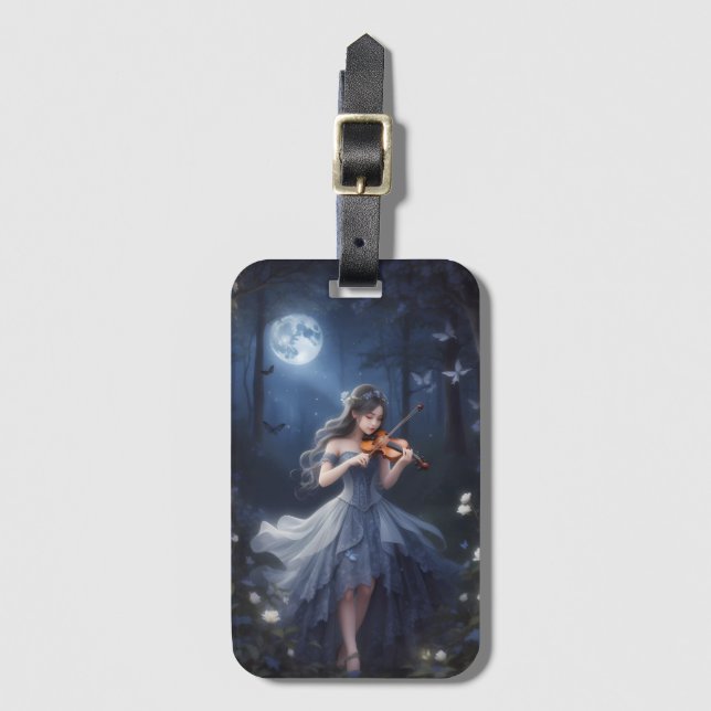 Moonlight Symphony - Dreamy Violin Playing Girl Gepäckanhänger (Vorderseite Vertikal)