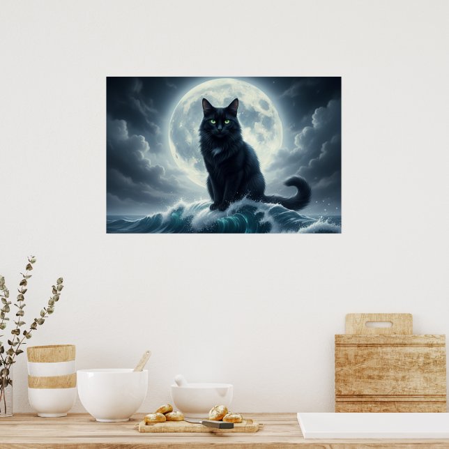 Moonlight Wave & Black Cat Poster (Küche)