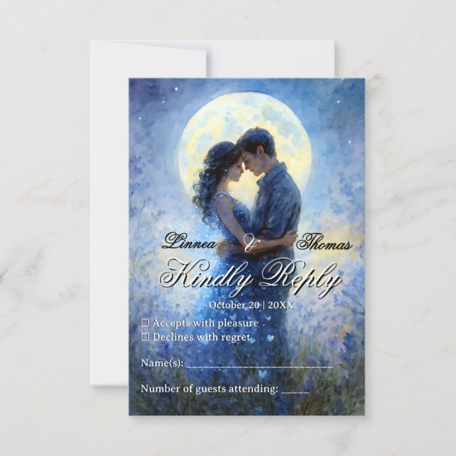 Moonlight Wedding Celestis Liebe Night Sky Thema RSVP Karte (Vorderseite)