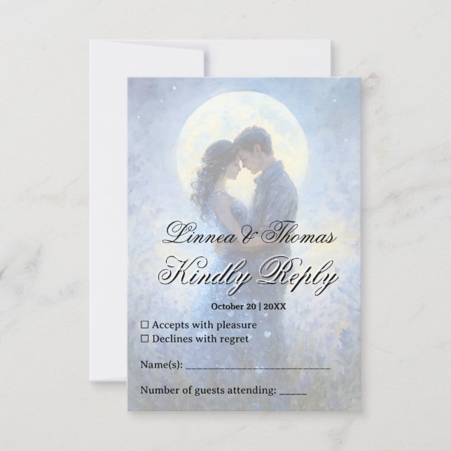 Moonlight Wedding Celestis Liebe Night Sky Thema RSVP Karte (Vorderseite)