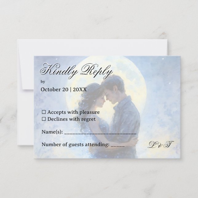 Moonlight Wedding Celestis Liebe Night Sky Thema RSVP Karte (Vorderseite)