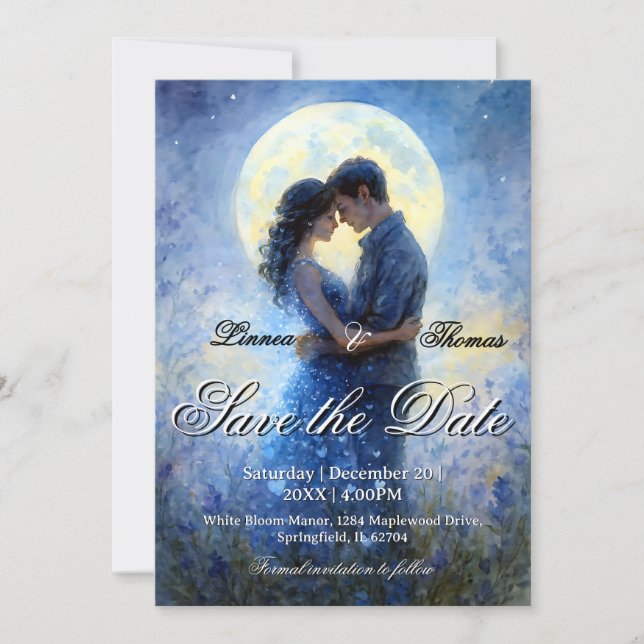 Moonlight Wedding Celestis Liebe Night Sky Thema Save The Date (Vorderseite)