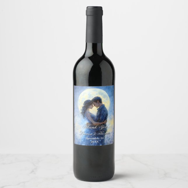 Moonlight Wedding Celestis Liebe Night Sky Thema Weinetikett (Vorderseite)