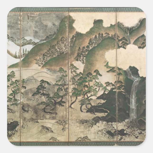 Moonlight Winter Landschaft Quadratischer Aufkleber (Vorderseite)