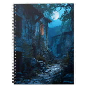 Moonlit Abandoned Village Path Notebook Notizblock