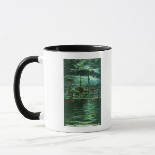 Moonlit Ansicht des Restaurant-Schiffs-Hotels Tasse