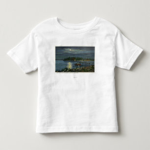Moonlit Ansicht von See, Boots-Landung u. Kleinkind T-shirt
