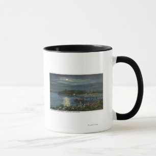 Moonlit Ansicht von See, Boots-Landung u. Tasse