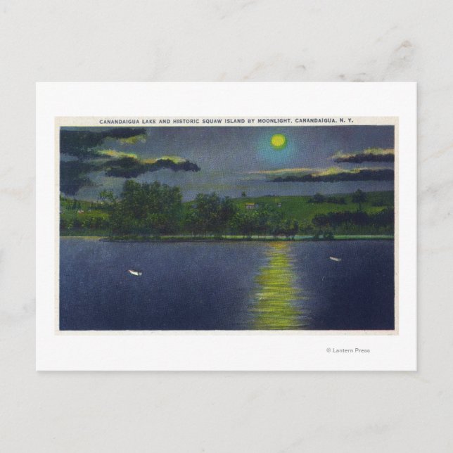 Moonlit Aussicht auf die historische Squaw Insel u Postkarte (Vorderseite)