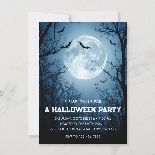 Moonlit Bats Halloween-Party Einladung (Vorderseite)